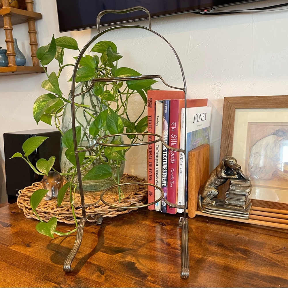 Vintage Brass 3 Tier Appetizer Plate Holder or plant stand